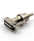 3 Way Toggle Guitar Switch With Cream Tip For Les Paul Style Guitars Easy Soldering Pre Tin Nickel Plated Durable Build Fits Epiphone And Narrow Body Les Pauls No Fuss Quick Swaps For Semi Hollow And Solid Body Electric Guitars, nickel-plated switch close-up