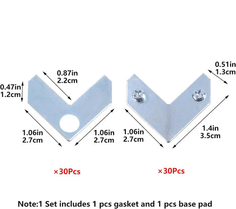 Rock Solid L Shaped Corner Brace Brackets 30 Pack 35x13mm steel with dimensions for furniture support and picture framing.