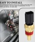 Rebvugr engine coolant temperature sensor – installed in engine bay; close-up of brass sensor with black connector