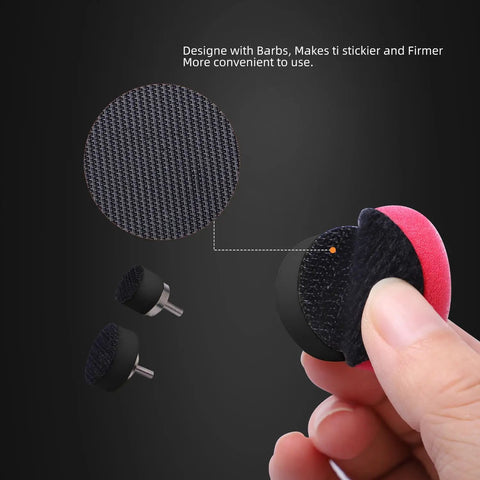 Close-up of a mini buffing polishing pad set with sponge and plush backing, showing detailed barbed design for rotary tools and drills.