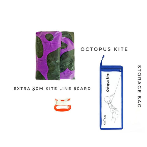 Octopus Kite For All Ages Large Frameless Soft Parafoil With Long Tail Easy To Fly For Adults And Kids Perfect For Beach Park And Outdoor Fun, showing kite, line, and storage bag
