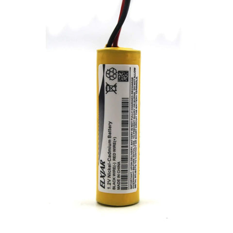 Yellow 5 Pack 1.2V 800mAh Ni-Cd AA battery replacement for Unitech and Lithonia exit signs, visible label and connector wires