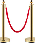 Velvet Rope Stanchion Set With Gold Posts And Ball Tops, 4 Piece Crowd Control Barriers, Red Velvet Ropes, 5 Ft Poles For Parties And Events