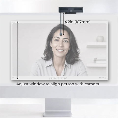 Pro 4K Eye Level Webcam With Retractable Arm For Flawless Video Calls And Live Streaming On PC And Mac showing webcam aligned at 4.2in above screen.
