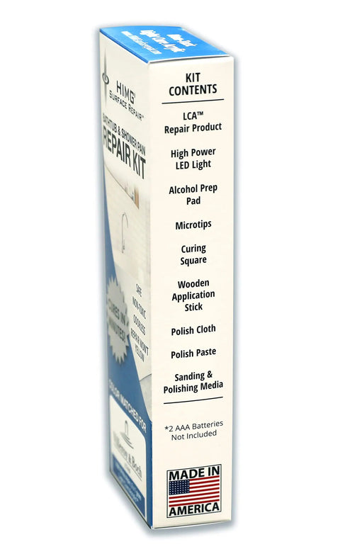 Side view of Bathtub And Shower Pan Repair Kit For Kohler White Non Toxic Fume Free with contents listed on box