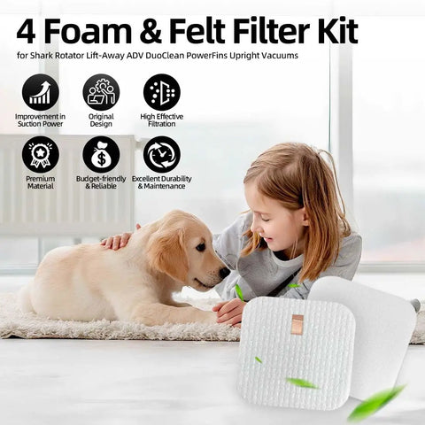Foam And Felt Vacuum Filter Replacement Set For Rotator Lift Away ADV DuoClean PowerFins Upright Vacuums Compatible With Navigator Series Pet Hair Dirt Dust Allergen Filtration Easy Install Long Lasting