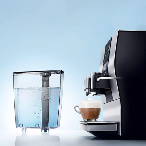 Claris Smart Water Filter Pack Of Five For Automatic Coffee Machines Keeps Your Espresso Water Clean And Tastes Great With Easy Installation And Long Lasting Fresh Flavor 71793 next to coffee machine