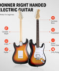 39 Inch Full Size Electric Guitar Kit Sunburst With Amplifier Gig Bag Capo Strap Extra Strings Tuner Cable Picks And HSS Pickups For Beginners And All Skill Levels featuring synthetic bone, purpleheart, and Canadian maple.