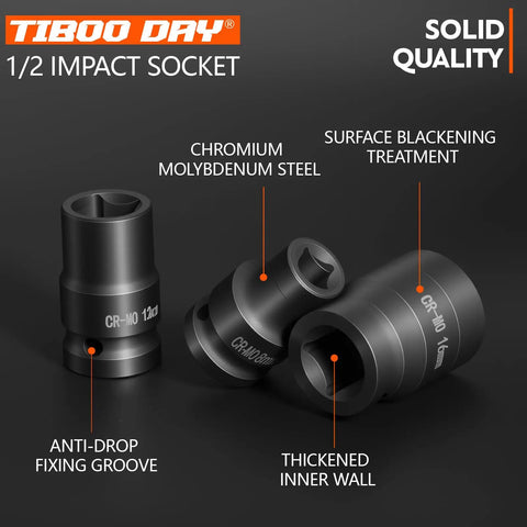 Premium Pick 1/2 Drive 9Mm Standard Impact Socket Crafted From Heavy Duty Cr Molybdenum Steel For Hella Tough Repairs And Rock Solid Shop Builds, featuring anti-drop groove and thickened walls.
