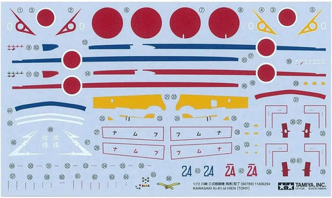 Decal sheet for 1/72 Kawasaki Ki-61 Id Hien Plastic Model Aircraft Kit With Elongated Nose And Slimline Fuselage.