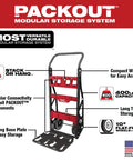 Milwaukee PACKOUT 2-Wheel Hand Truck Cart With Stackable Flat-Free Wheels And 400 Lb Load Capacity shown with modular design and features.