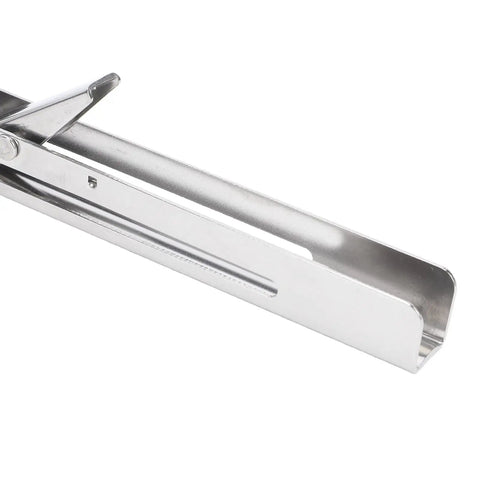 Close-up of Two Pack Stainless Steel Folding Shelf Brackets For Wall Mount And Table Use Self Deploying Space Saving Design Rustproof