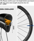 Diagram showing installation of Ultra Lightweight Tubeless Presta Valve Stem Kit For Bikes with 40mm length on rim.