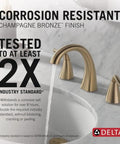 Brushed Gold 8 Inch Widespread Bathroom Faucet For Vanity With 3 Hole Sink Setup Champagne Bronze Finish Push Pop Drain Easy Diy Install Sleek Water Flow Model 35840LF-CZ showcasing corrosion resistance