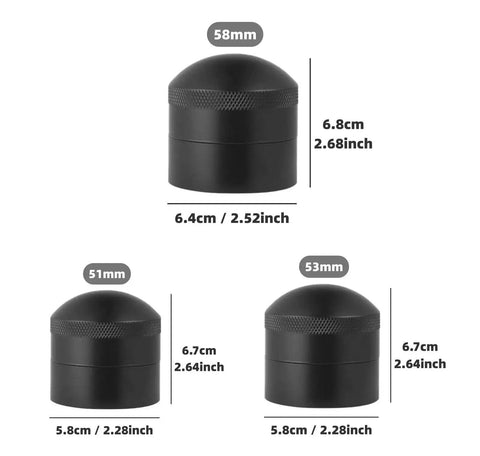 Heavy Duty Needle Wdt Tool For Coffee Ground Distribution And Kicking Clumps Fits 51Mm 53Mm 54Mm 58Mm Portafilters, showcasing sizes and dimensions.