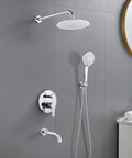 Wall-mounted Bathtub Shower Faucet Set With Valve And Tub Spout 10 Inch Rain Shower Head And Handheld System Chrome Finish