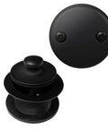 Twist And Close Tub Trim Set With Two Hole Overflow Faceplate In Matte Black For One And One Half Inch Drains Includes Brass Screws Dope Tub Hardware Upgrade For Modern Bathrooms And Easy Drain Plug Operation, close-up view of drain plug and overflow faceplate.