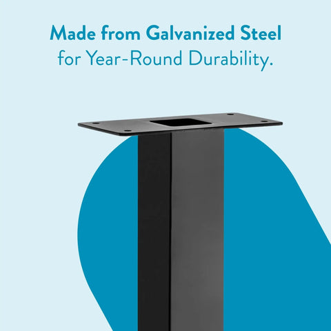 Close-up of Oasis 28 Inch Pedestal Mailbox Post in galvanized steel with black powder coat, highlighting durability.