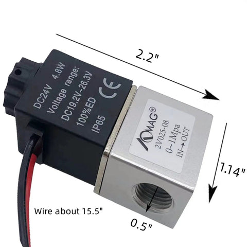 One Quarter Inch DC Twenty Four Volt Two Way Normally Closed Pneumatic Aluminum Solenoid Valve with NPT Female Port