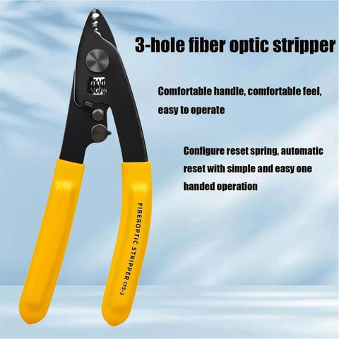 Pro Grade 3 In One Fiber Optic Tool Kit With Cold Welding Cleaver Three Port Stripper and FTTH Pliers, 3-hole stripper shown