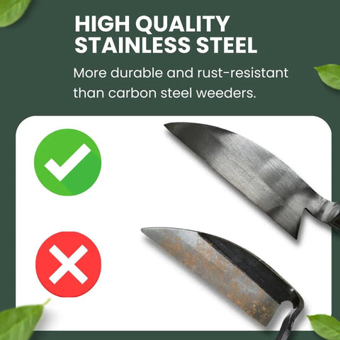 Comparison of stainless steel vs carbon steel blades from Hounen Miyawaki Japanese Weeding Sickle Twisted Stainless Kama Weeder.