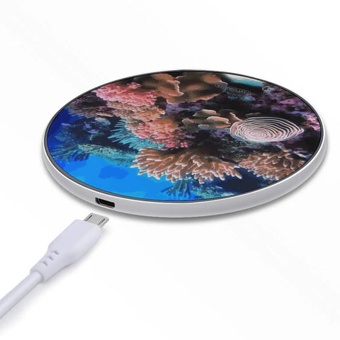 Travel Ready 10W Fast Wireless Charger Pad For Phones Ultra Slim Portable Charging Station with coral reef design, 3.9 inch size