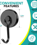 Eight Pack Swivel Magnetic Hooks Set, Heavy Duty 120LBS Capacity, 1.26 Inch Neodymium Magnetic Hooks, Strong Hangers, Feature Diagram