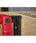 Close-up of M18 Fuel 18Ga One Quarter Narrow Crown Stapler for quick heavy duty fastening without a compressor on wood.