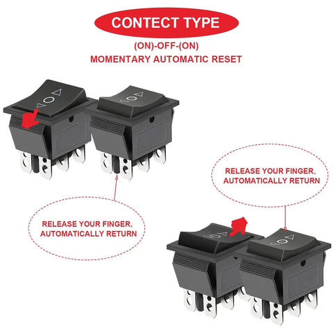 4 Pack Momentary Motor Polarity Reverse DPDT Rocker Switches 12V DC 20A 6 Pin 3 Position ON OFF ON Panel Mount with automatic reset