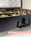 Beefy Grade 8 Coarse Thread Bolt And Nut Drawer Kit With 1275 Pieces In Yellow Zinc shown with black metal drawer and locking latch
