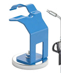 Handy Heavy Duty Magnetic Torch Holder With Strong Base For Welding Station No Reach Bracket To Keep Your Mig Tool Secure And Steady On Any Steel Surface with blue finish and sturdy base.