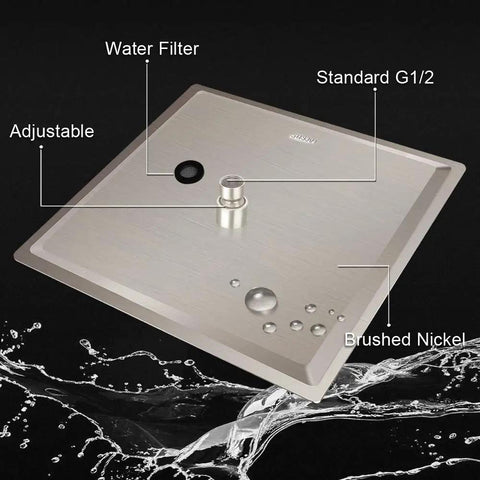 Back view of 12 Inch Square Rain Showerhead With 11 Inch Adjustable Extension Arm Ultra Thin High Pressure Stainless Steel