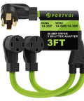 Heavy Duty 30 Amp Nema Y Splitter Adapter With Three Foot Cable, features two NEMA sockets, suitable for EV and RV charging.