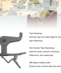 Workhorse 2 Pack Table Clamp Tape Dispenser With Rock Solid Non Slip Grip And 360 Degree Rotating Cutter No Sweat Setup For Home Office Workshop Shipping Grey, showing grey tape dispenser with rotating cutter.