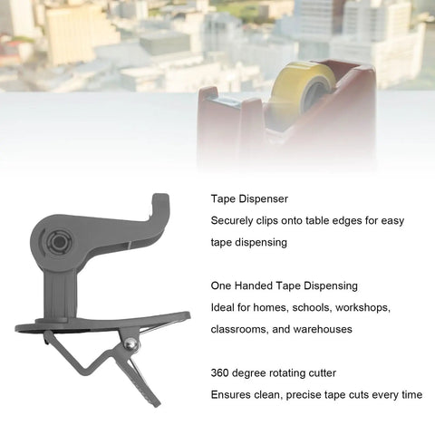 Workhorse 2 Pack Table Clamp Tape Dispenser With Rock Solid Non Slip Grip And 360 Degree Rotating Cutter No Sweat Setup For Home Office Workshop Shipping Grey, showing grey tape dispenser with rotating cutter.
