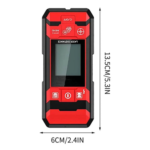 Multi Wall Scanner Stud Finder, Distance Meter Angle Gauge, compact red device with display for accurate measurements.