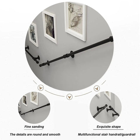No Nonsense Wrought Iron Handrail 18 Ft Indoor Outdoor Stair Safety Bar With Wall Mount Brackets attached to a wall with art.
