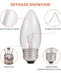 Detailed view of Frosted Torpedo Tip B11 Chandelier Bulbs, 40W Incandescent Equivalent, showing translucent glass and tungsten filament.