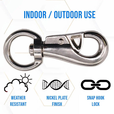 Beefy 1000Lb Swivel Hook For Hanging Chairs And Hammocks, 360 Degree Snap Action in nickel finish, suitable for indoor outdoor use