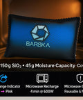 Rechargeable Desiccant Dehumidifier Bag Safe Moisture Absorber For Home Closets Gun Safes Basements Garages And Cars Microwaveable Portable Blue Dehumidifying Solution shown in a microwave with specifications.