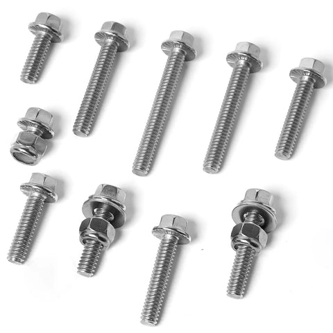 Beefy Stainless Steel 304 1/4-20 Flange Hex Bolts Kit With Nylon Insert Lock Nuts And Flat Washers In 1/2 Inch To 2 Inch Lengths For DIY Projects And Heavy Duty Equipment Fixes. Stainless steel 1/4-20 flange hex bolts with nuts and washers