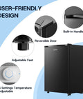 User-friendly design features of No Fuss And Slick Effortless Setup 30 Cubic Foot Upright Freezer in matte black.