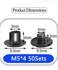 Quality Badass Gun Black Chicago Screw Kit Features Fifty Sets Of M5X4 Leather Rivet Fasteners product dimensions shown.