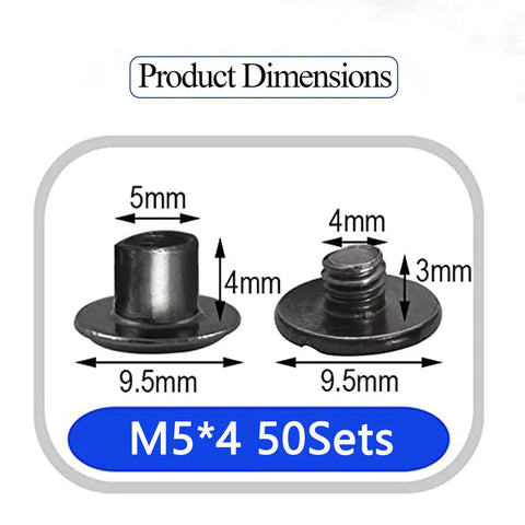 Quality Badass Gun Black Chicago Screw Kit Features Fifty Sets Of M5X4 Leather Rivet Fasteners product dimensions shown.