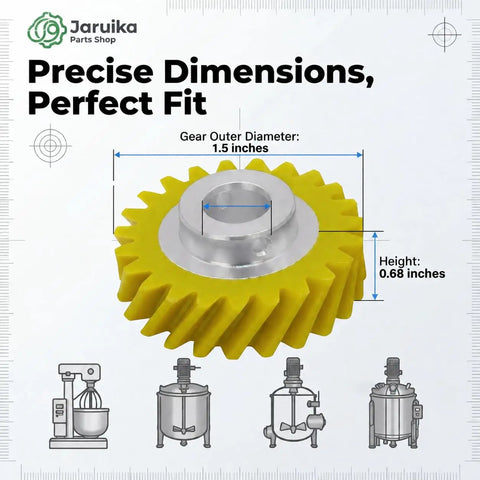 Three Pack Worm Gear Replacement WPW10112253 Fiber Reinforced Gear size dimensions for mixers.