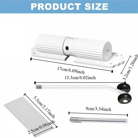 Easy Install Adjustable Door Closer With Silent Soft Close, Black Aluminum Alloy showing dimensions and components