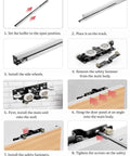 Installation guide for Sleek Mirror Sliding Barn Door with Hidden Aluminum Track Hardware, showing step-by-step process.