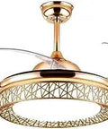 42 Inch Ceiling Fan With Light Remote No Brainer Setup, 4 Reversible Blades, 3 Color Temperature LED, Gold Finish, Modern Chandelier