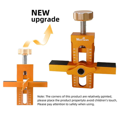 2 In 1 Cabinet Hinge Installation Positioning Tool With Adjustable Length Aid Heavy Duty Aluminum Alloy Cabinet Door Jig For Frameless Cabinets DIY Hinge Alignment And Mounting Guide, front view showing scales and adjustments