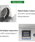 Digital display of the Hassel Free Electric Heat Shrink Wrapping Machine With Digital Thermostat Control showing temperature settings.